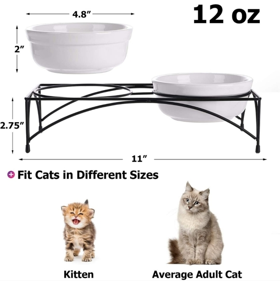 YHY Cat Food Water Bowl with Stand White 🐈 😻 (READ) - Picture 2 of 7